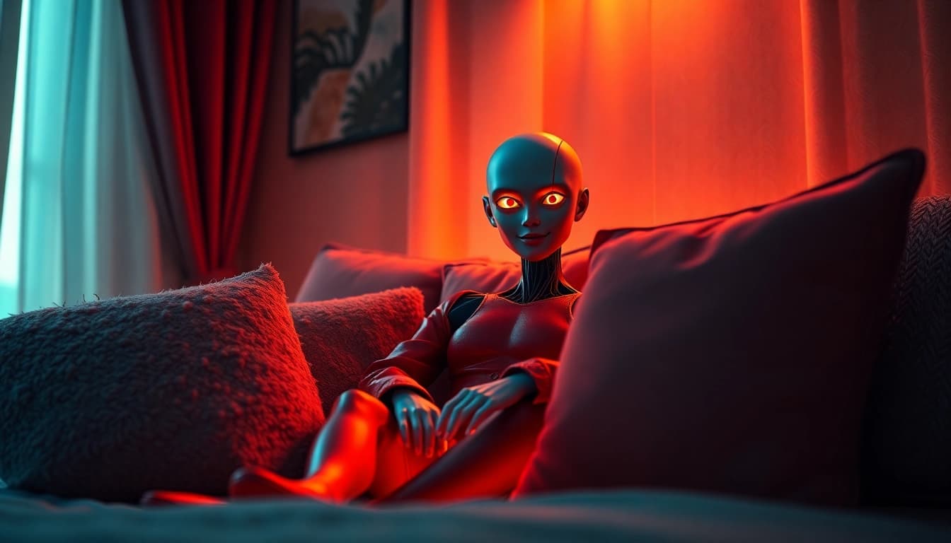 Intimate NSFW AI interaction scene highlighting cozy ambiance and character dynamics.