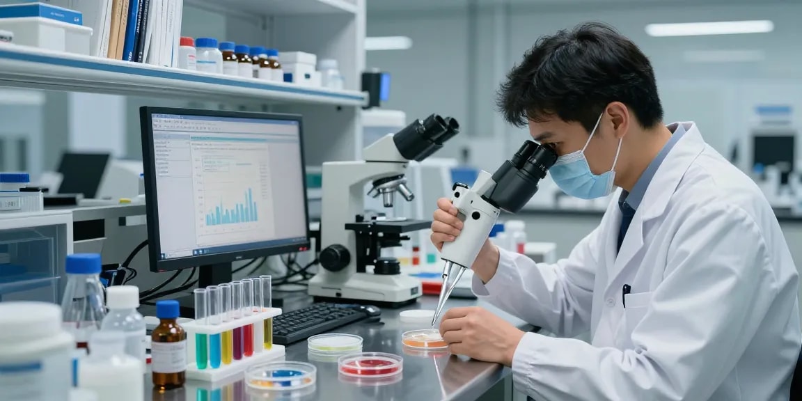 High-purity retatrutide uk being researched in a modern lab environment with scientists analyzing samples.