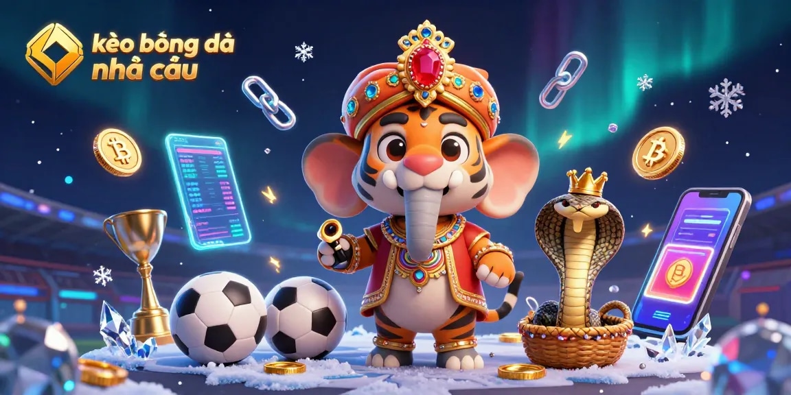 Engage with kèo bóng đá nhà cái in this vibrant sports betting scene featuring a colorful elephant and tiger.