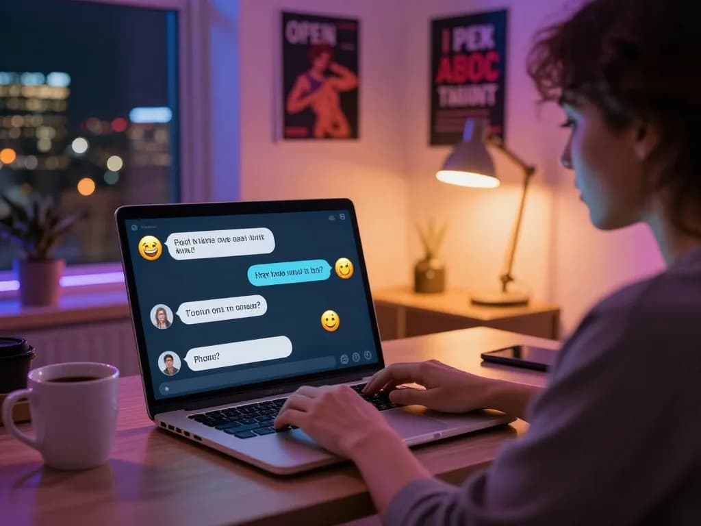 Engaging conversation with a sex chat AI in a cozy digital workspace.