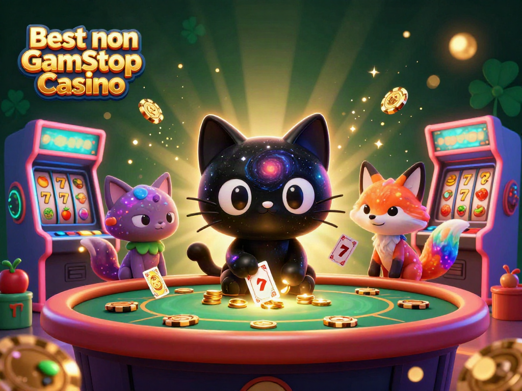 Engaging scene showcasing the Best non Gamstop Casino with a cosmic character theme and vibrant game elements.