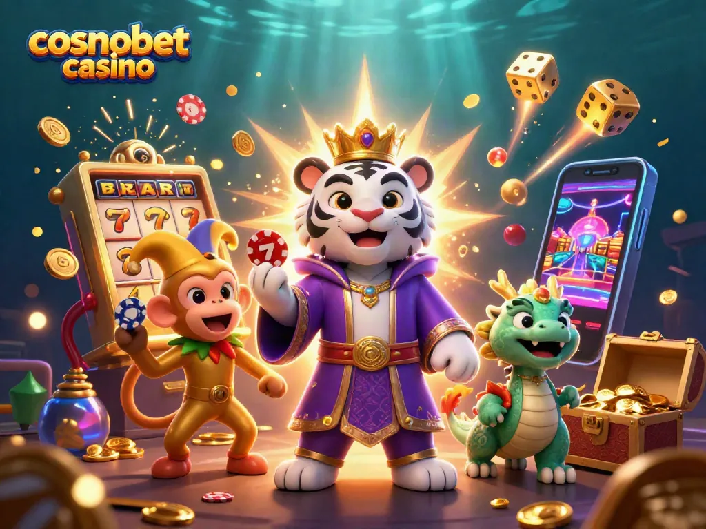 Experience the excitement of cosmobet casino with a stunning scene filled with vibrant games and characters.