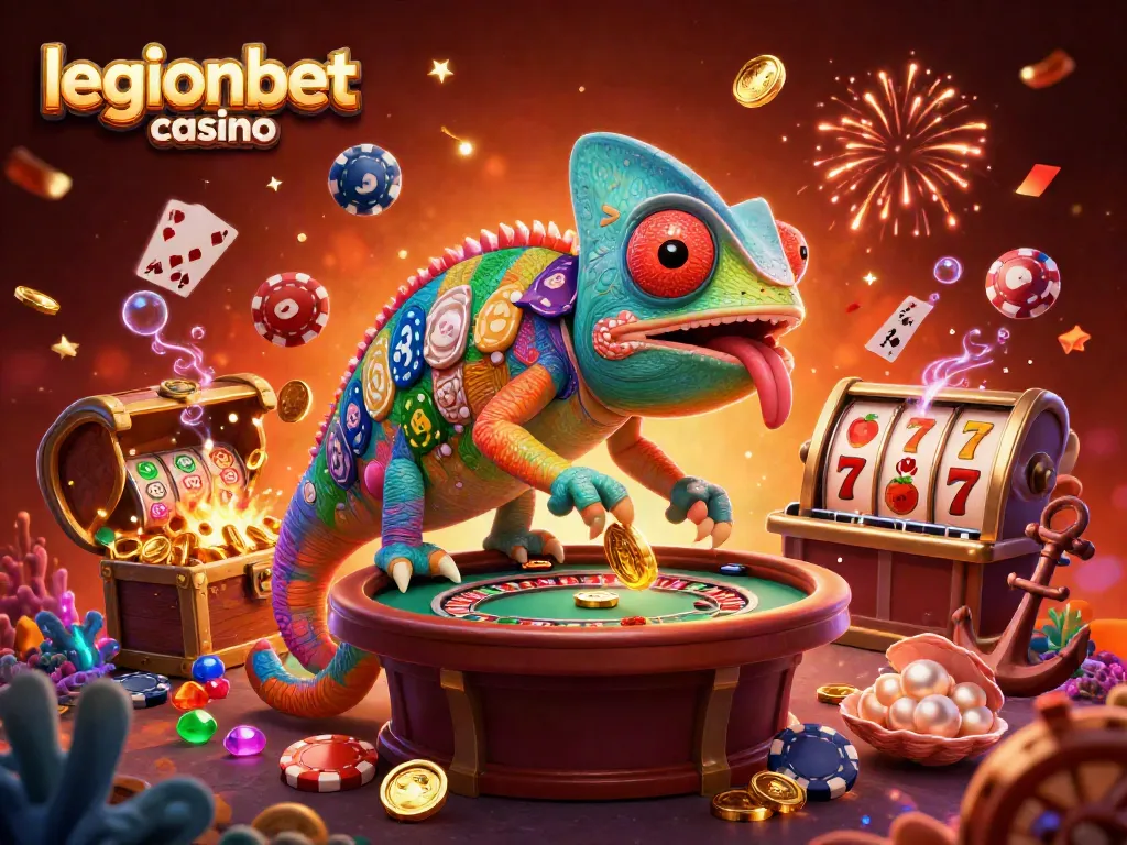Experience the excitement at legionbet casino with vibrant games and dynamic elements in an engaging 3D illustration.