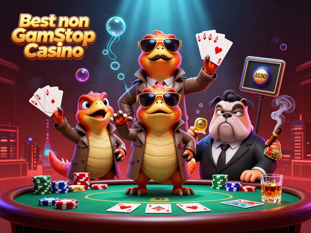 Engaging scene with three raptors in a trench coat attempting to enter a VIP casino lounge, themed around Best non Gamstop Casino.