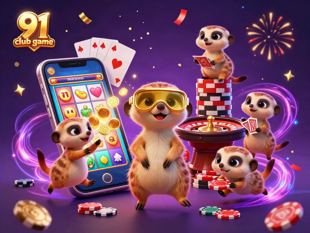 The 91 club game brings excitement with dynamic meerkats in a vibrant casino scene, showcasing thrilling gaming elements.
