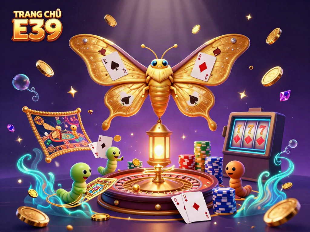 Experience thrilling gaming effects on TRANG CHỦ E39, featuring a vibrant 3D casino atmosphere.