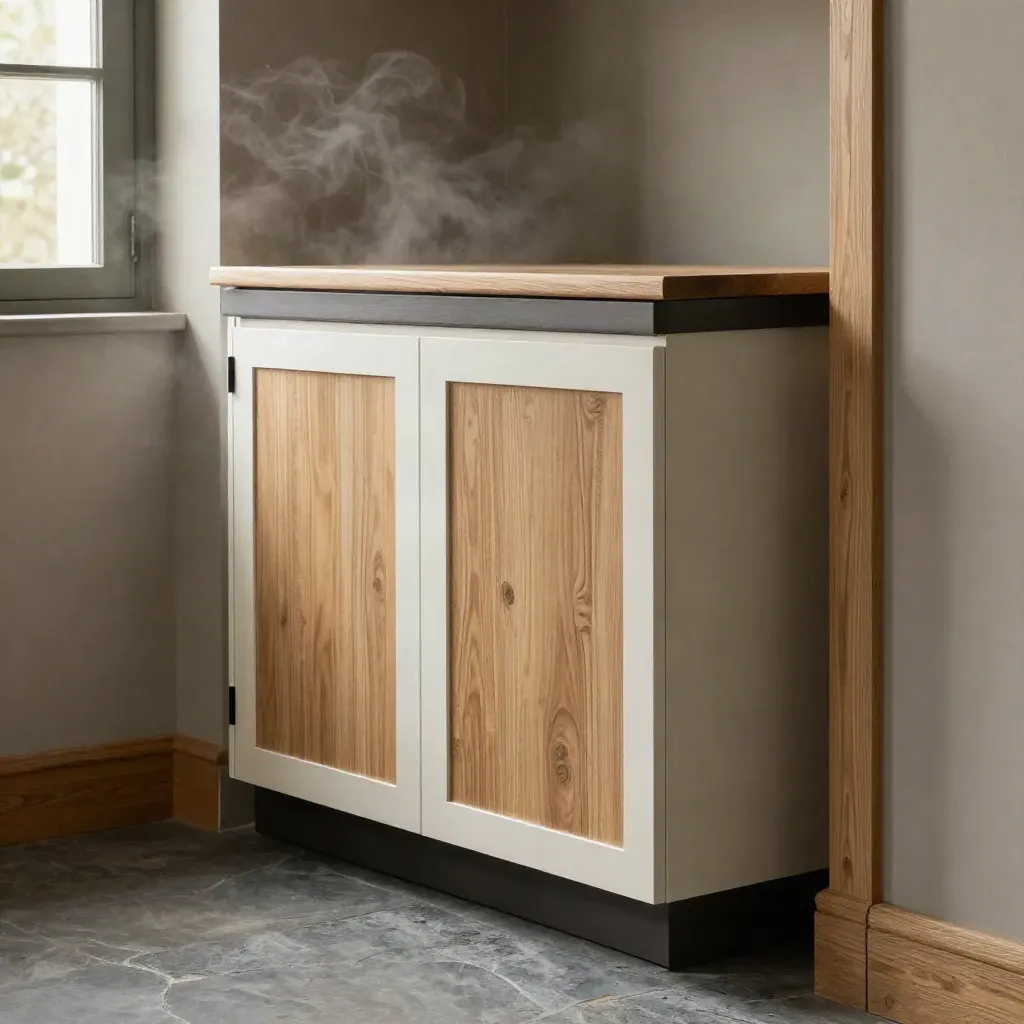 Kitchen supply bundle arriving in a utility threshold with dramatic rim light and steam.