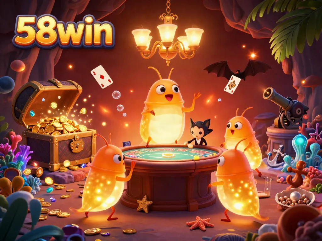 Experience thrilling gameplay at 58win with vibrant bioluminescent illustrations of a casino adventure.