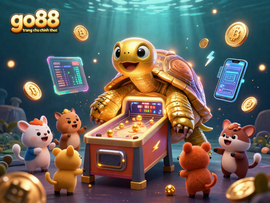 Play vibrant games with go88 trang chu chinh thuc featuring a golden tortoise and crypto elements.