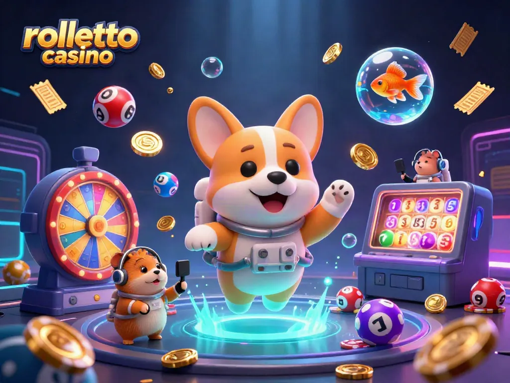 Experience the excitement of Rolletto Casino with vibrant characters and rich gaming elements in zero gravity.