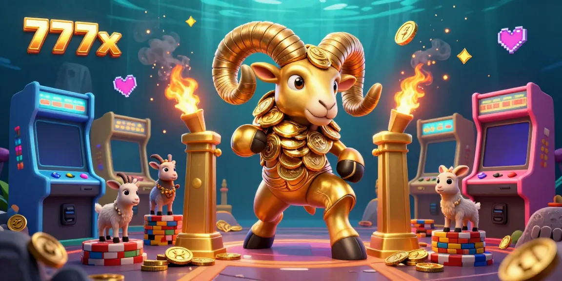 Engage with the thrilling 777x online gaming experience through a dynamic scene featuring a golden ram charging at a gate.