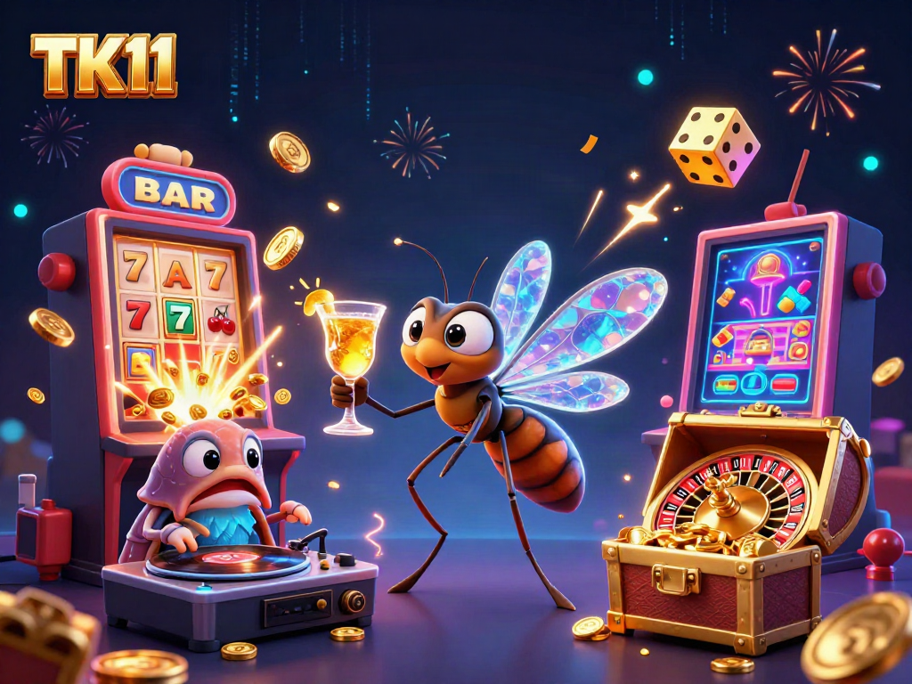 Experience the excitement of TK11 with a vibrant casino scene featuring unique characters and dynamic elements.