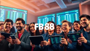 Engaged bettors enjoying the online gambling experience with FB 88 on sleek devices.