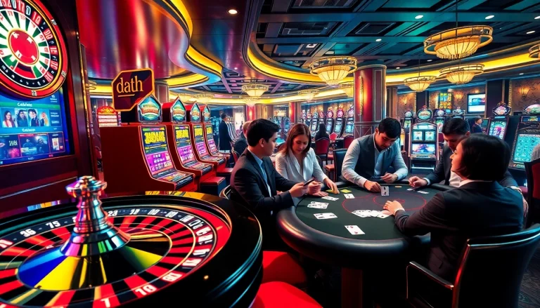 Engaged players enjoying intense gameplay in a vibrant casino during game bài đổi thưởng.