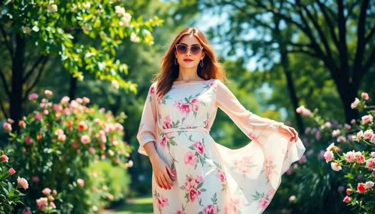 Stylish woman showcasing trendy women fashion in a vibrant park setting.