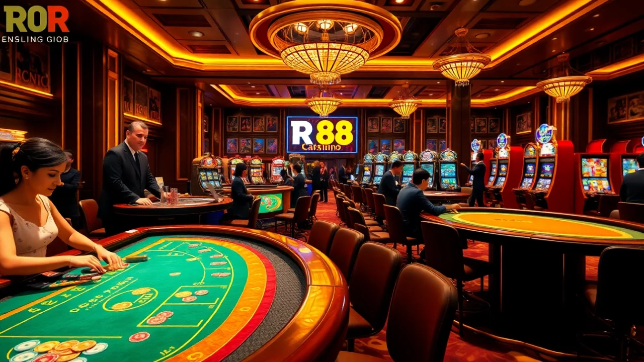 Experience the thrill of RR 88's casino tables filled with vibrant games and exciting betting action.