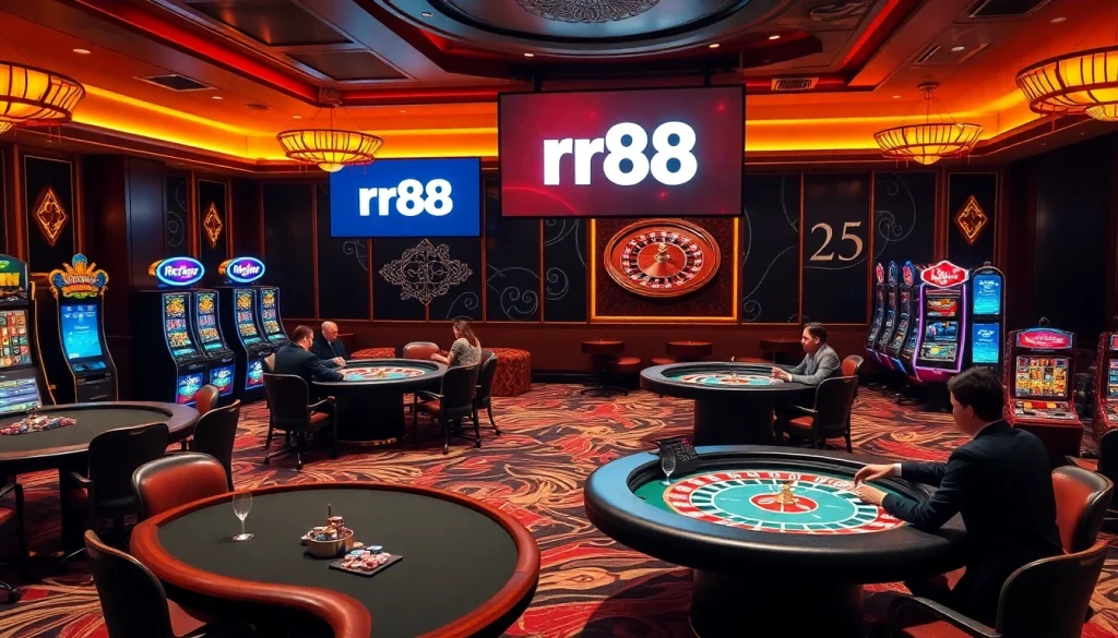 Engaged players enjoying the excitement of rr88 at a vibrant casino scene.