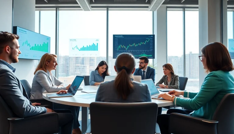 E-defter discussion in a modern office with professionals analyzing digital solutions.