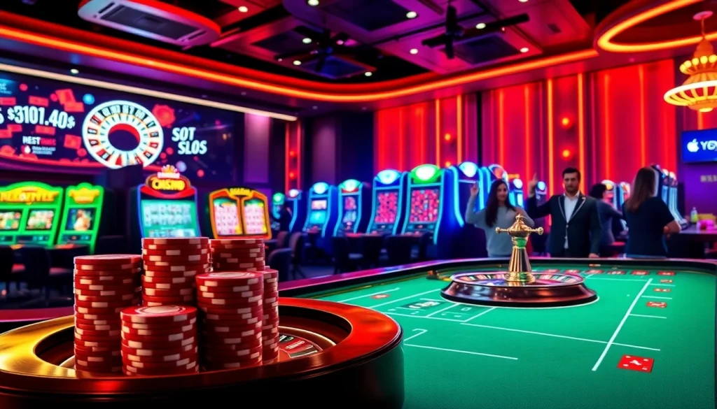 Experience excitement with xx88 link in vibrant online casino setting featuring poker, roulette, and slots.
