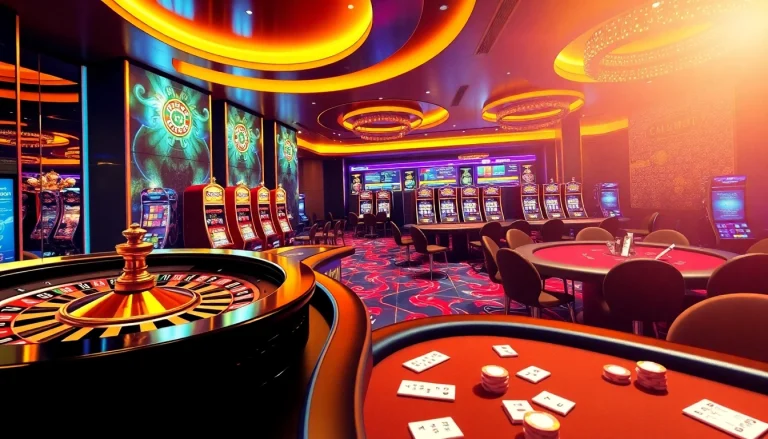 Experience the thrill of online gambling with link F168 featuring slot machines and a roulette wheel.
