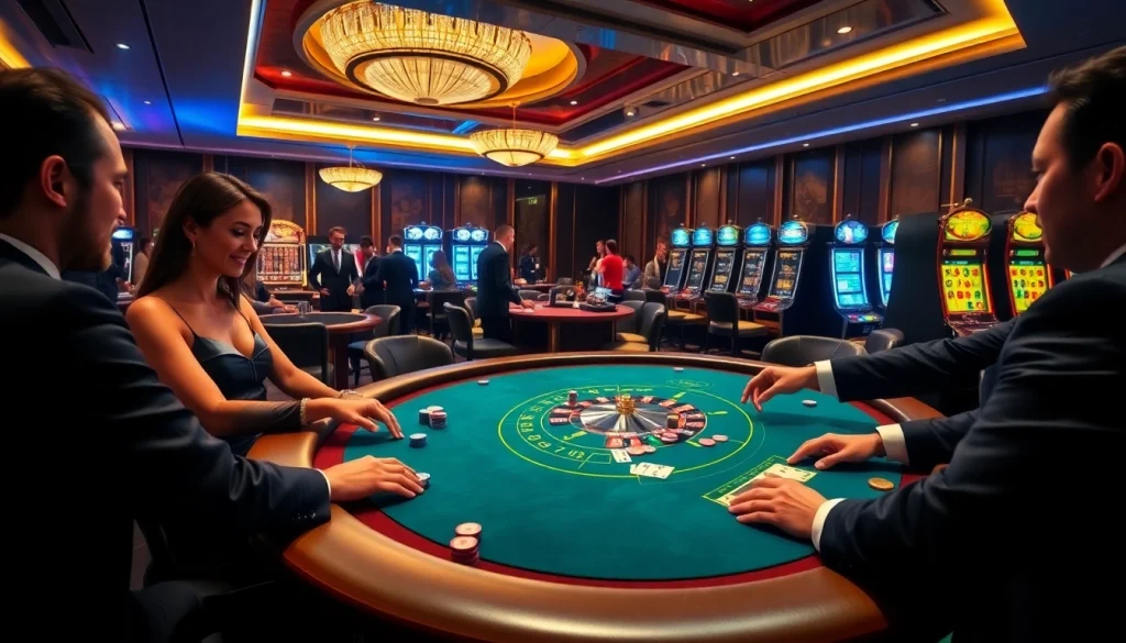 Players engaged at the poker table, showcasing action and excitement at https://mm88.bar/ casino.