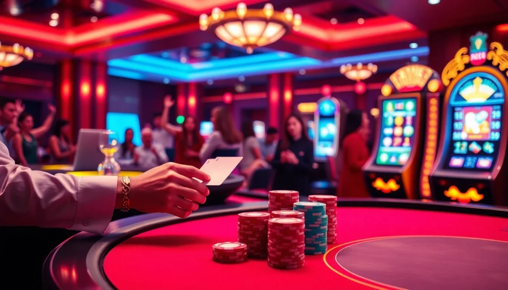 Experience high-stakes gaming with rr88 at a luxurious casino table featuring poker chips and cards.