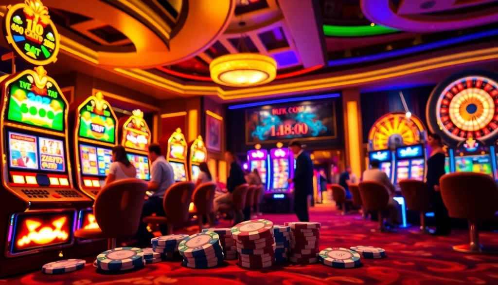 Excited players enjoying the vibrant slot machines at F168.COM, showcasing thrilling casino entertainment.