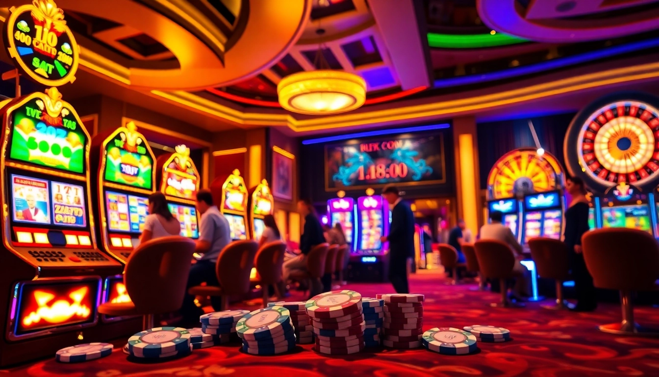 Excited players enjoying the vibrant slot machines at F168.COM, showcasing thrilling casino entertainment.