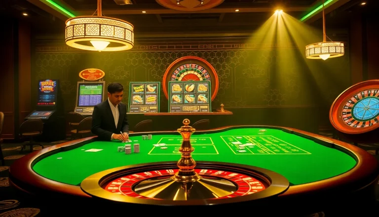 Experience the excitement of gambling with https://jun88buzz.info/ at a vibrant casino table featuring poker chips and cards.