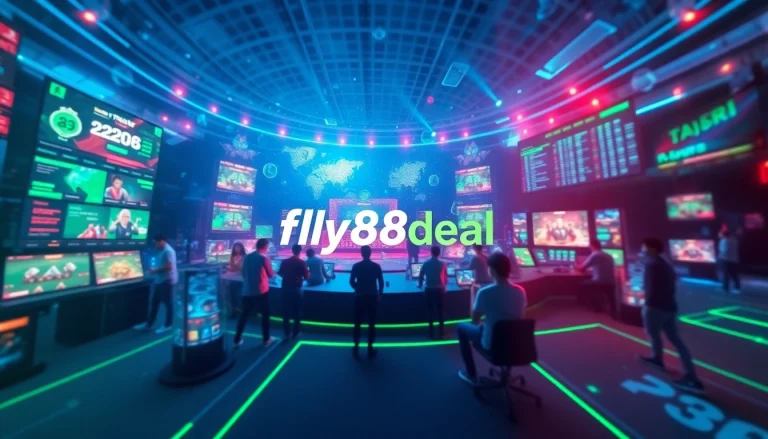 Dynamic digital gaming landscape representing fly88deal with vibrant colors and modern interfaces.