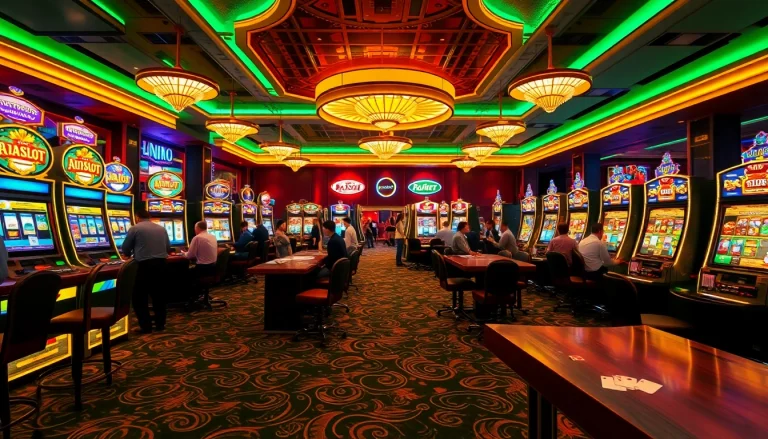 Experience the excitement of the doaslot slot in a luxurious casino atmosphere filled with slot machines and vibrant neon lights.