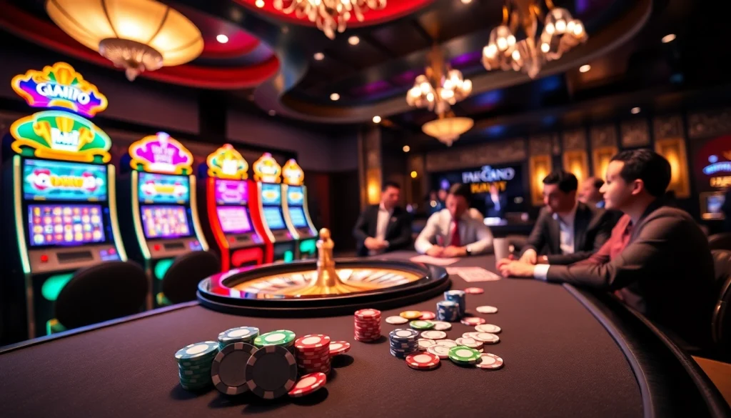 Exciting gaming action at https://vnew88.vip/ featuring vibrant casino tables and players enjoying blackjack.