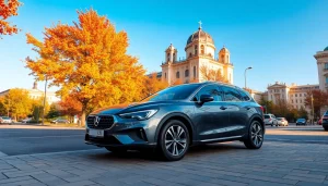 Experience inchiriere masini with a modern rental car near Chișinău's iconic landmarks.