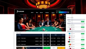 Engaged players analyze odds and participate in a game at a 7mcn inspired casino table.