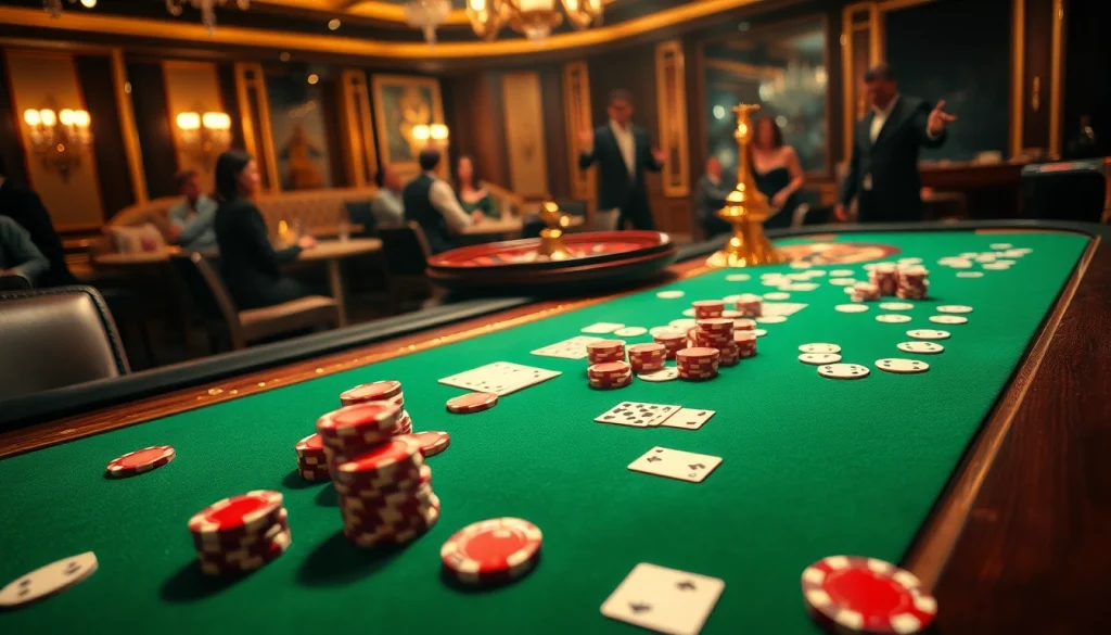 The excitement at RR88 casino with poker chips and cards on a high-stakes table.