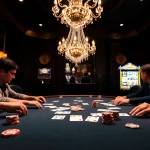 Play poker at VSBET in a luxurious casino setting filled with vibrant tables and excitement.