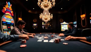 Play poker at VSBET in a luxurious casino setting filled with vibrant tables and excitement.