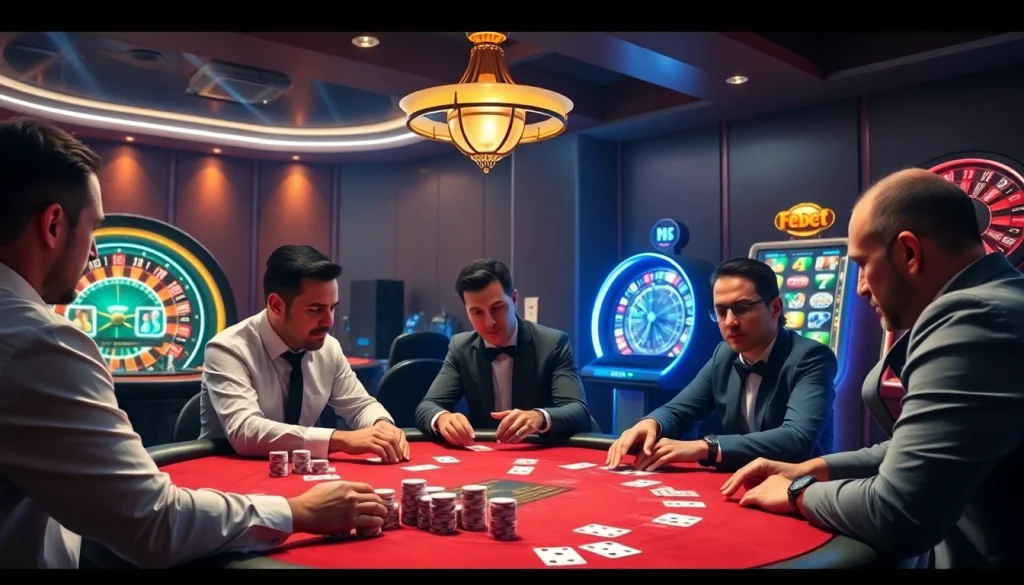 Experience the excitement of febet in a professional poker game with vibrant casino elements.
