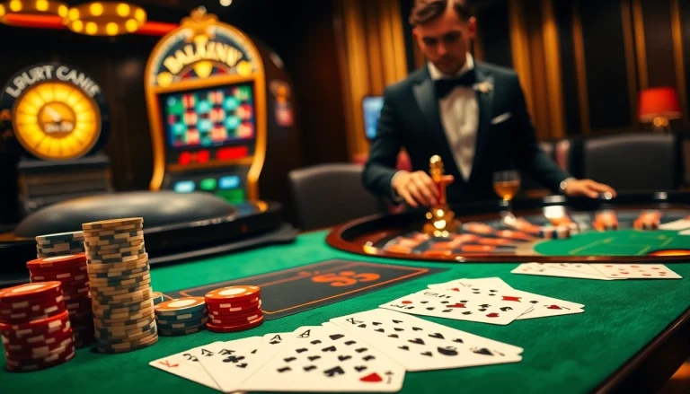 Experience the thrill of S8 gaming at a luxurious casino table showcasing chips and cards.