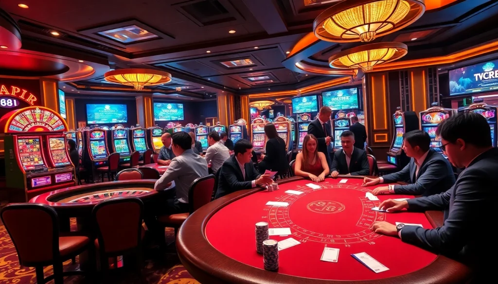 Players winning at 88i casino games with vibrant slot machines and betting slips.