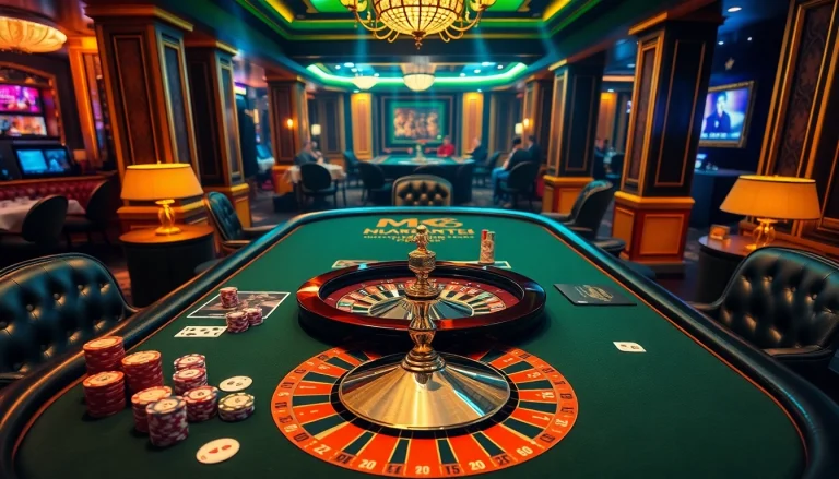 Players enjoying an engaging gambling experience at the MK8 casino table with vibrant decor and atmosphere.