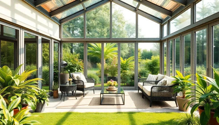 Design a cozy patio sunroom with elegant features and vibrant greenery.