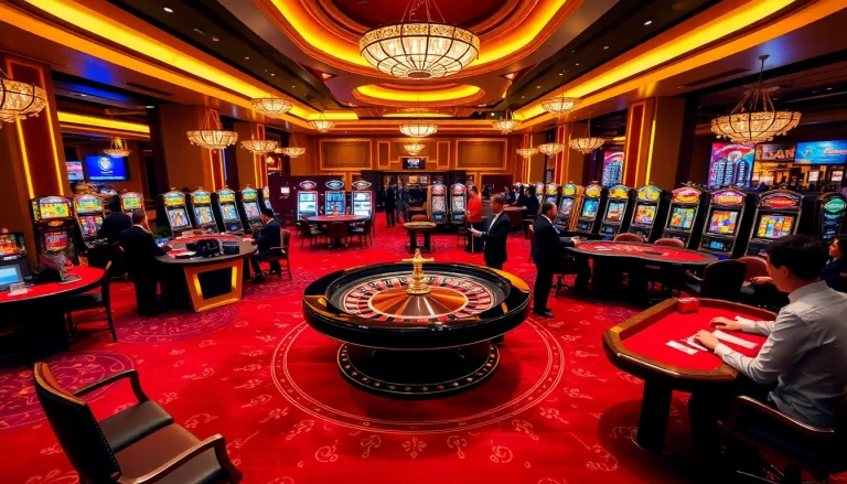 Experience the thrill of i9bet with a vibrant casino scene featuring roulette and poker.