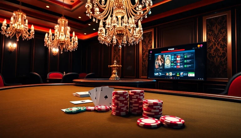 Experience thrilling gameplay at king88 with a luxurious poker table and vibrant casino atmosphere.