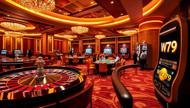 Experience the thrill of win 79 at a luxurious casino with vibrant gaming spaces.