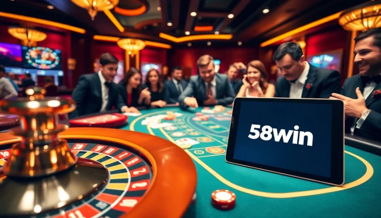 Engaging scene of gamblers enjoying roulette at 58win casino, showcasing excitement and professional atmosphere.