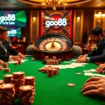 Experience the thrill of gambling at a luxurious go88 poker table surrounded by excitement and high stakes.
