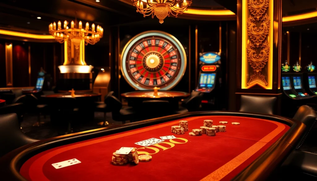 SODO Casino poker game with luxury chips, cards, and roulette wheel ambiance.