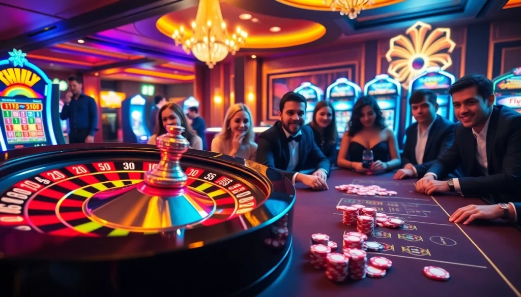 Exciting casino scene with players around the roulette wheel featuring xx 88 elements.
