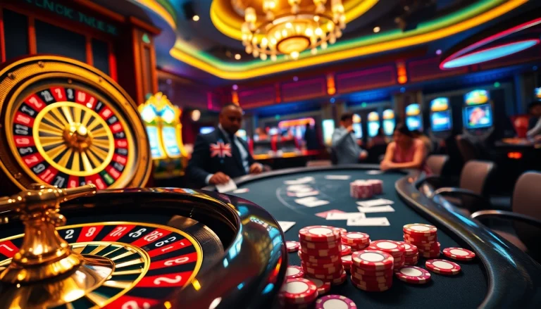 Engage with MB66 at a vibrant casino, showcasing roulette, poker, and slot machines in an exciting atmosphere.